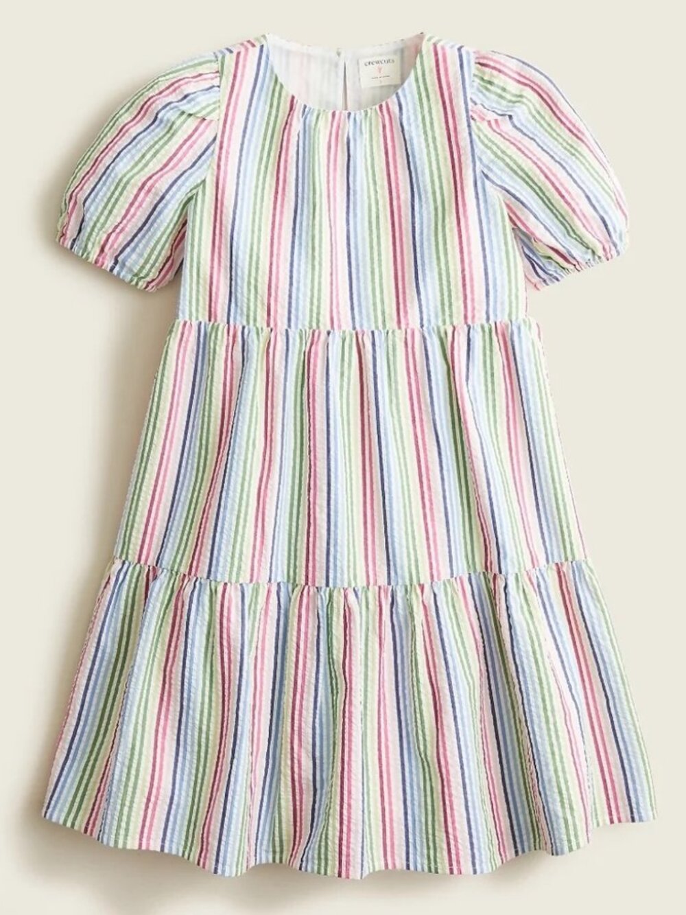 Crewcuts sz 5 Girls' Puff-Sleeve Dress Rainbow Seersucker